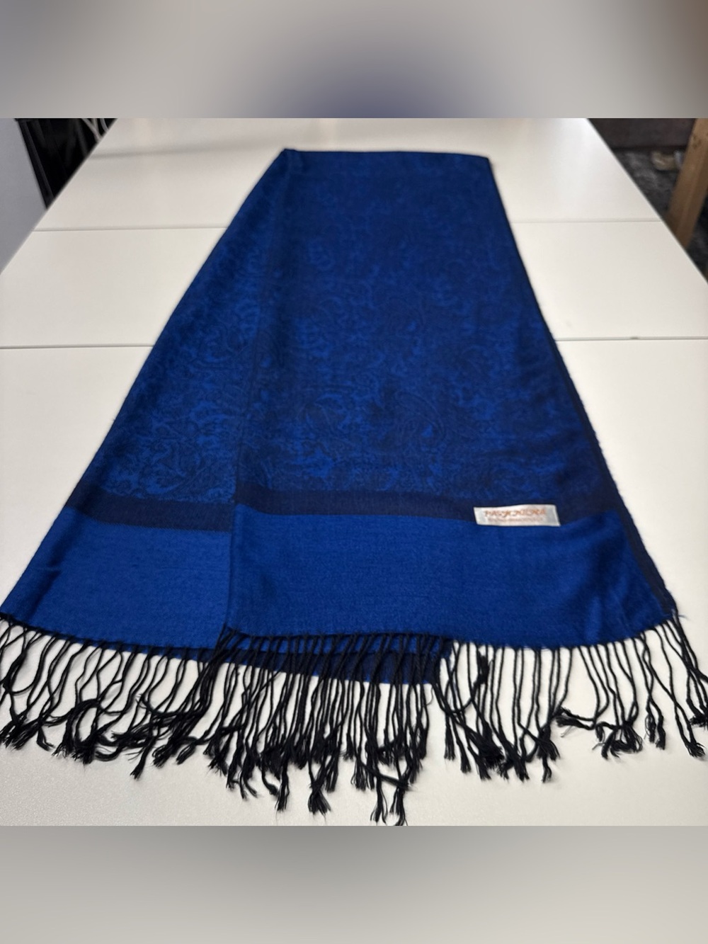 Pashmina Scarf Wrap Shawl Throw Blue Paisley Fringe 26"x74" Silk Pashmina Blend